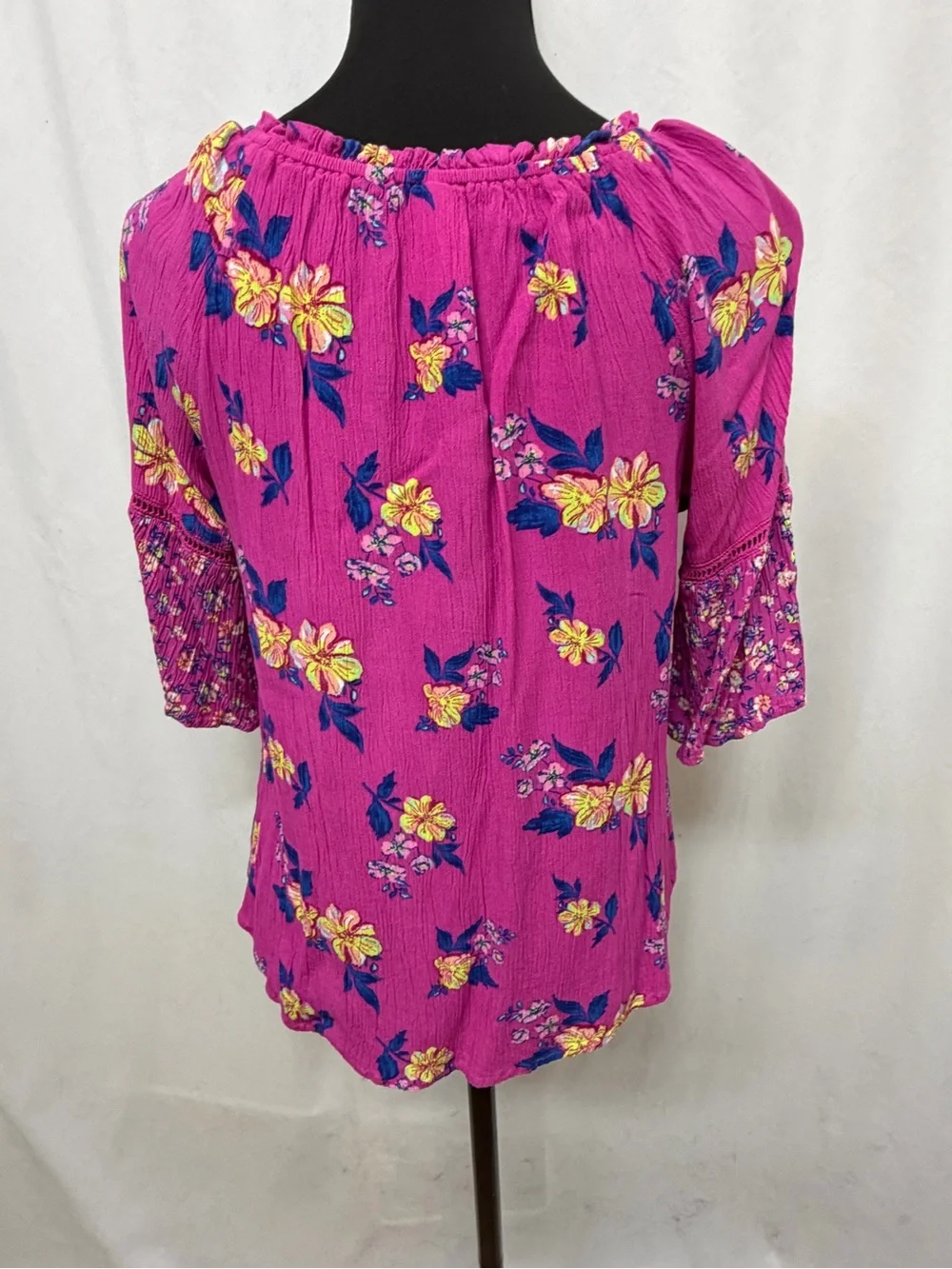 Justice Girls XL 16 18 Floral Boho Peasant Blouse Tassel Bell Sleeve Crochet Top